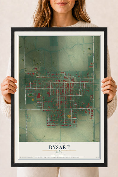 Map of Dysart, Iowa, 18 x 24 inch print in a black wood frame