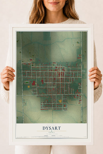 Map of Dysart, Iowa, 18 x 24 inch print in a white wood frame