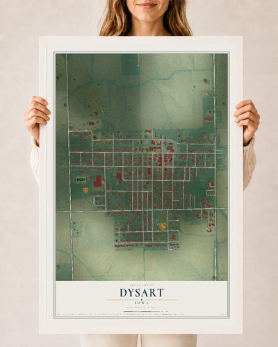 Map of Dysart, Iowa, 24 x 36 inch print in a white wood frame
