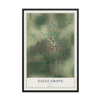 Map of Eagle Grove, Iowa, 12 x 18 inch print in a black wood frame