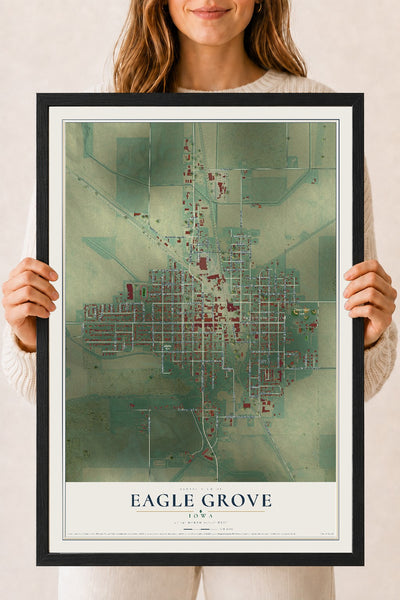 Map of Eagle Grove, Iowa, 18 x 24 inch print in a black wood frame