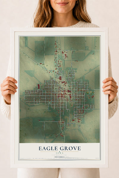 Map of Eagle Grove, Iowa, 18 x 24 inch print in a white wood frame