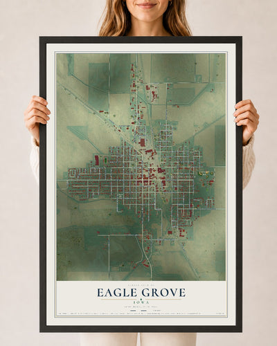 Map of Eagle Grove, Iowa, 24 x 36 inch print in a black wood frame