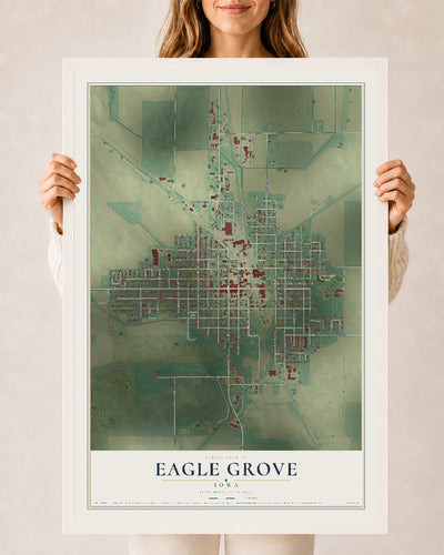 Map of Eagle Grove, Iowa, 24 x 36 inch print in a white wood frame