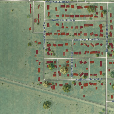 Second close-up of the map of Earlham, Iowa print showing more streets and buildings