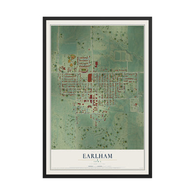 Map of Earlham, Iowa, 12 x 18 inch print in a black wood frame