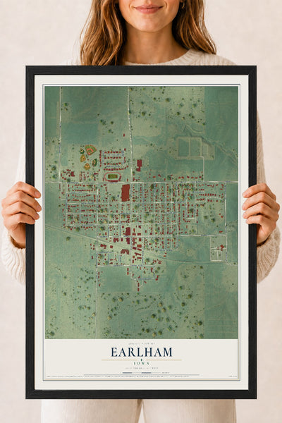 Map of Earlham, Iowa, 18 x 24 inch print in a black wood frame
