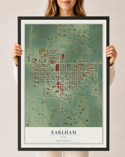 Map of Earlham, Iowa, 24 x 36 inch print in a black wood frame