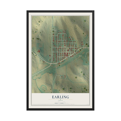 Map of Earling, Iowa, 12 x 18 inch print in a black wood frame