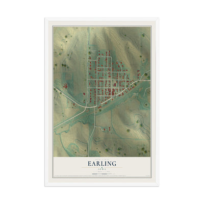 Map of Earling, Iowa, 12 x 18 inch print in a white wood frame