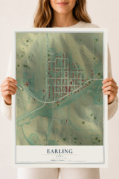 Map of Earling, Iowa, 18 x 24 inch unframed archival matte print