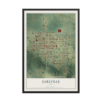 Map of Earlville, Iowa, 12 x 18 inch print in a black wood frame