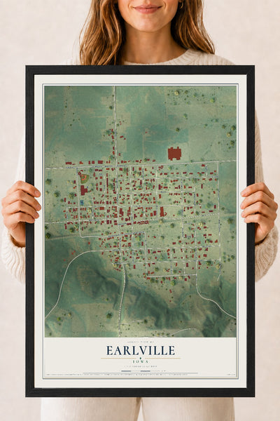 Map of Earlville, Iowa, 18 x 24 inch print in a black wood frame