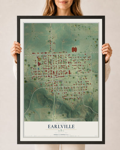 Map of Earlville, Iowa, 24 x 36 inch print in a black wood frame