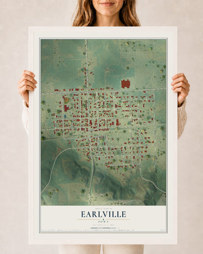 Map of Earlville, Iowa, 24 x 36 inch print in a white wood frame