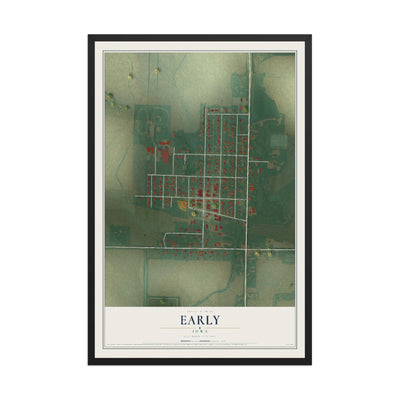 Map of Early, Iowa, 12 x 18 inch print in a black wood frame