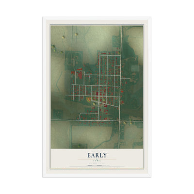 Map of Early, Iowa, 12 x 18 inch print in a white wood frame