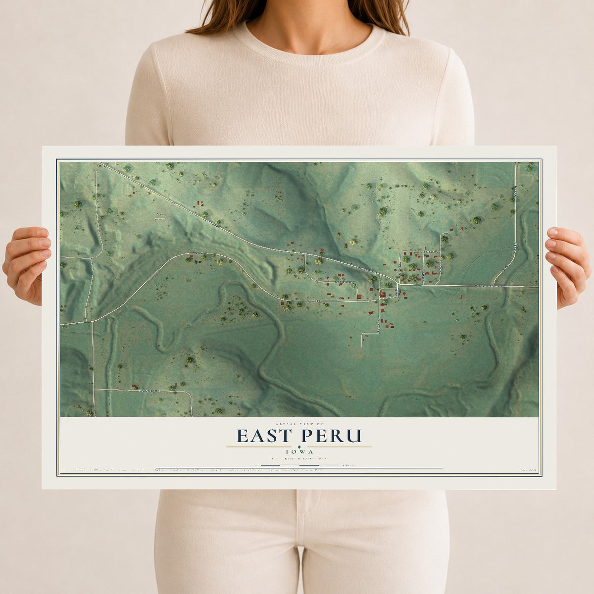 Map of East Peru, Iowa, 12 x 18 inch unframed archival matte print