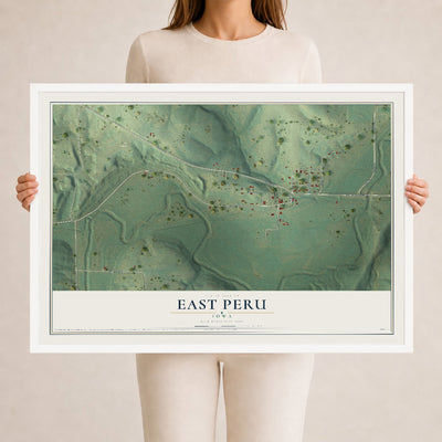 Map of East Peru, Iowa, 24 x 36 inch print in a white wood frame