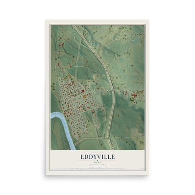 Map of Eddyville, Iowa, 12 x 18 inch unframed archival matte print