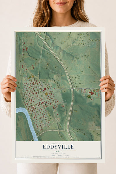 Map of Eddyville, Iowa, 18 x 24 inch unframed archival matte print