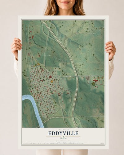 Map of Eddyville, Iowa, 24 x 36 inch unframed archival matte print