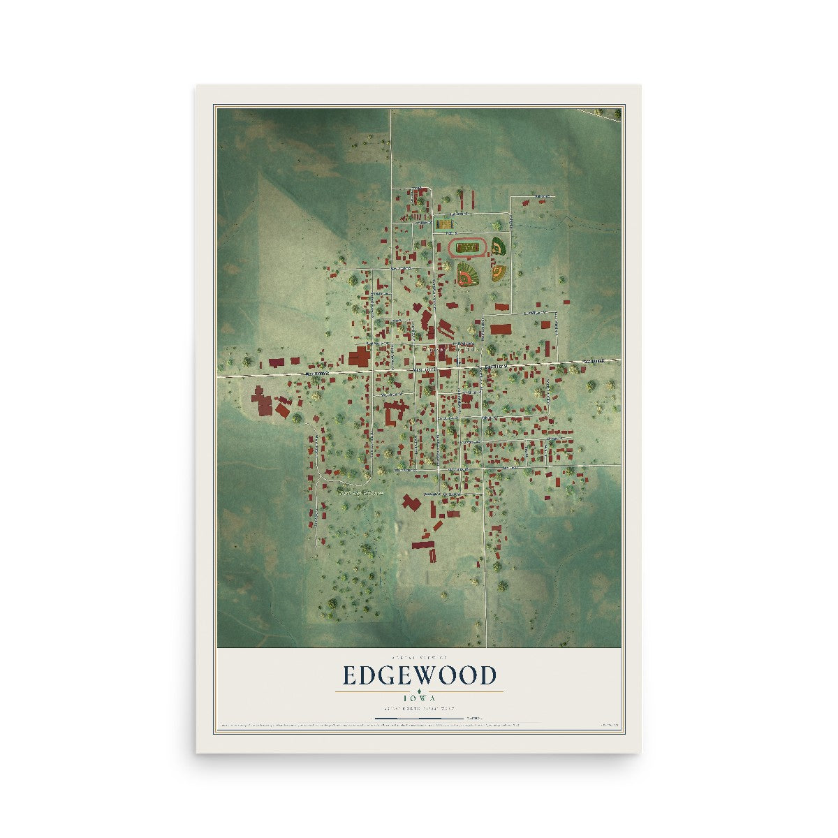 Map of Edgewood, Iowa, 12 x 18 inch unframed archival matte print