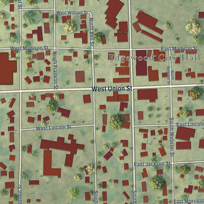 Close-up of the map of Edgewood, Iowa print showing street and building detail