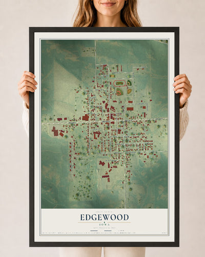 Map of Edgewood, Iowa, 24 x 36 inch print in a black wood frame