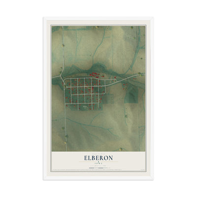 Map of Elberon, Iowa, 12 x 18 inch print in a white wood frame