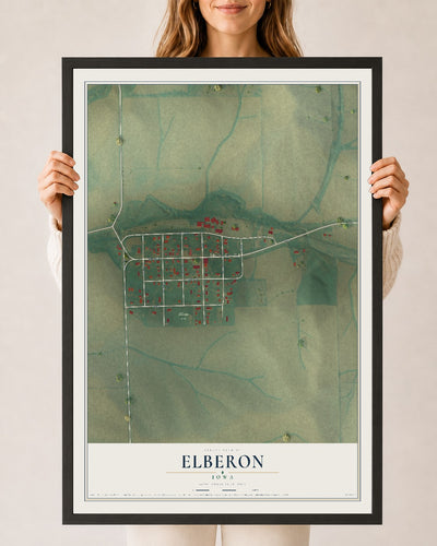 Map of Elberon, Iowa, 24 x 36 inch print in a black wood frame