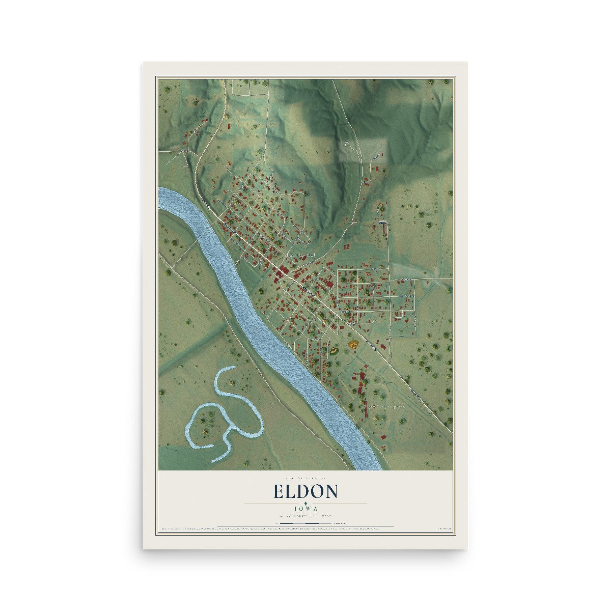 Map of Eldon, Iowa, 12 x 18 inch unframed archival matte print