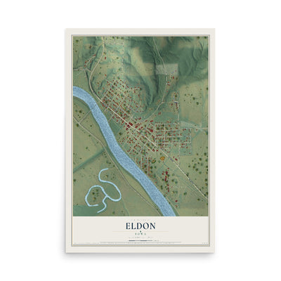 Map of Eldon, Iowa, 12 x 18 inch unframed archival matte print