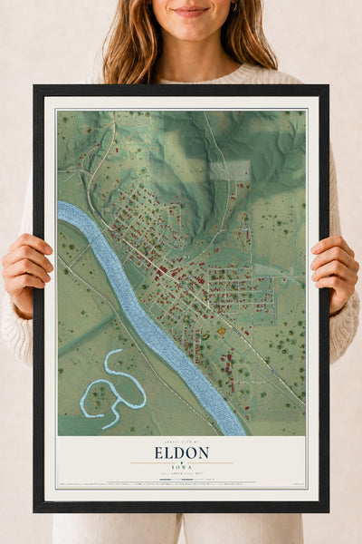 Map of Eldon, Iowa, 18 x 24 inch print in a black wood frame