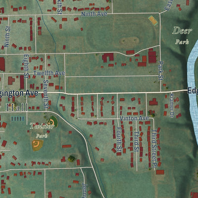 Second close-up of the map of Eldora, Iowa print showing more streets and buildings