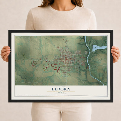 Map of Eldora, Iowa, 12 x 18 inch print in a black wood frame