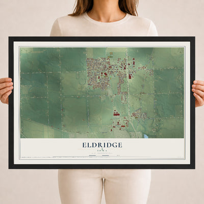 Map of Eldridge, Iowa, 18 x 24 inch print in a black wood frame