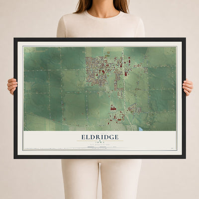 Map of Eldridge, Iowa, 24 x 36 inch print in a black wood frame
