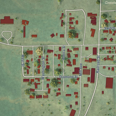 Close-up of the map of Elgin, Iowa print showing street and building detail