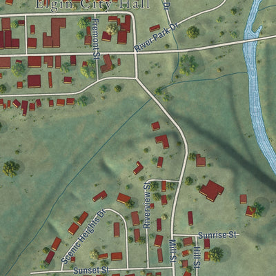 Second close-up of the map of Elgin, Iowa print showing more streets and buildings