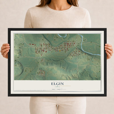 Map of Elgin, Iowa, 12 x 18 inch print in a black wood frame