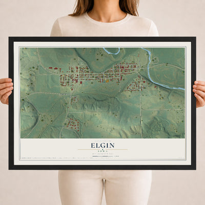 Map of Elgin, Iowa, 18 x 24 inch print in a black wood frame