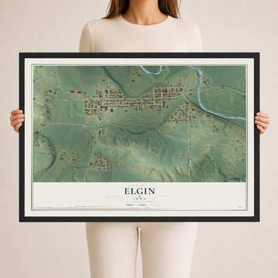 Map of Elgin, Iowa, 24 x 36 inch print in a black wood frame