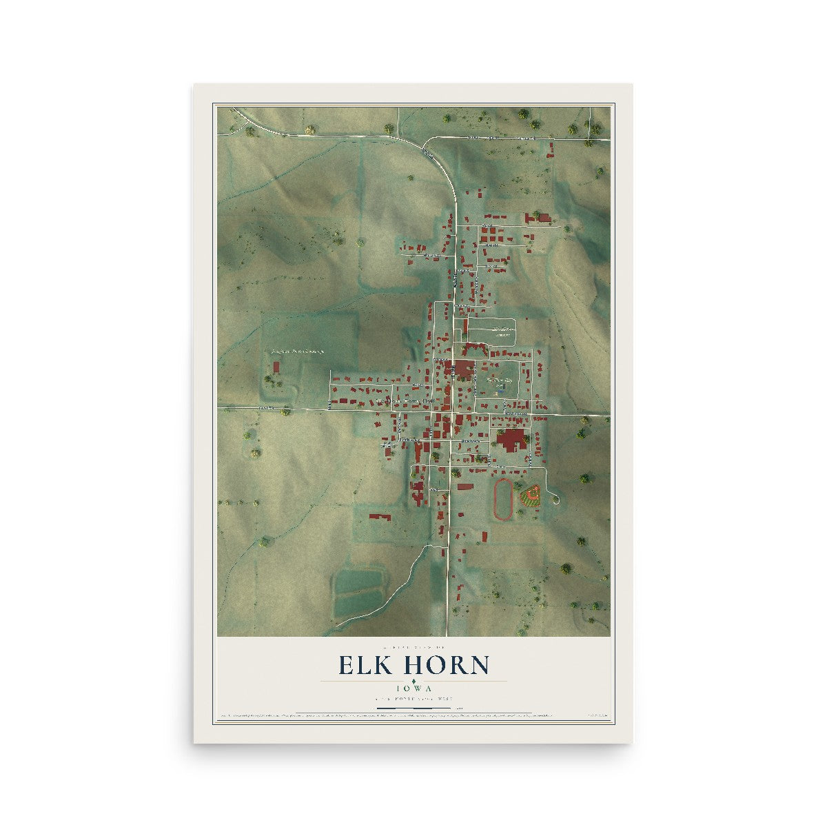 Map of Elk Horn, Iowa, 12 x 18 inch unframed archival matte print
