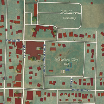Close-up of the map of Elk Horn, Iowa print showing street and building detail