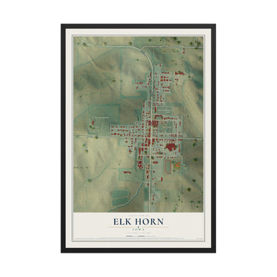 Map of Elk Horn, Iowa, 12 x 18 inch print in a black wood frame