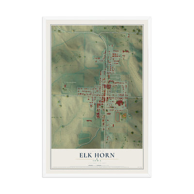 Map of Elk Horn, Iowa, 12 x 18 inch print in a white wood frame