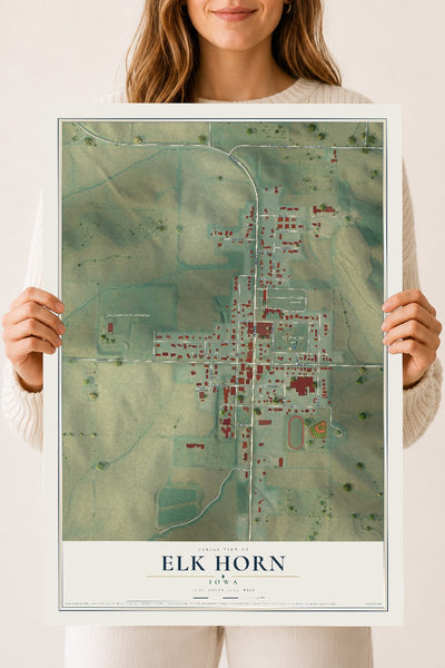 Map of Elk Horn, Iowa, 18 x 24 inch unframed archival matte print