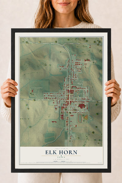 Map of Elk Horn, Iowa, 18 x 24 inch print in a black wood frame