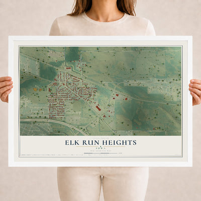 Map of Elk Run Heights, Iowa, 18 x 24 inch print in a white wood frame